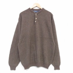 XL★古着 長袖 セーター メンズ 00年代 00s 無地 ヘンリーネック USA製 茶 26jan23