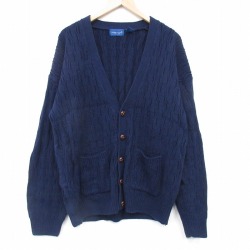 XL★古着 タウンクラフト 長袖 ニット カーディガン メンズ 90年代 90s アクリル 紺 26jan23