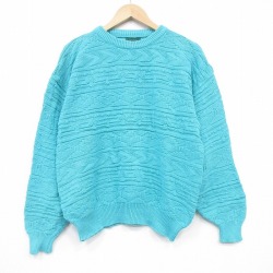 L★古着 IZOD 長袖 セーター メンズ 90年代 90s コットン クルーネック USA製 青緑 26jan23