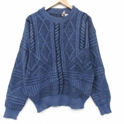 XL★古着 ロンドンフォグ 長袖 セーター メンズ 90年代 90s クルーネック USA製 薄紺【spe】 26jan27