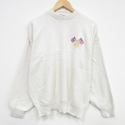 XL★古着 長袖 セーター メンズ 90年代 90s ユニオンジャック 星条旗 コットン クルーネック USA製 白 26jan27