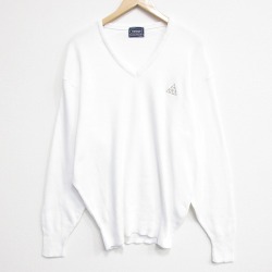 XL★古着 長袖 セーター メンズ 90年代 90s コットン Vネック USA製 白 26jan28
