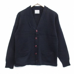 M★古着 長袖 ニット カーディガン メンズ 90年代 90s 無地 USA製 黒 26jan28