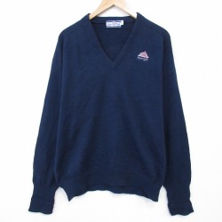 XL★古着 長袖 セーター メンズ 90年代 90s Beringer アクリル Vネック USA製 紺 26jan29