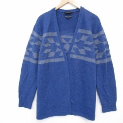 XL★古着 ペンドルトン 長袖 ニット カーディガン メンズ ネイティブ柄 ラグ柄 クルーネック 薄紺【spe】 26jan29