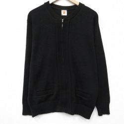 L★古着 長袖 フルジップ ニット カーディガン メンズ 00年代 00s 無地 アクリル クルーネック 黒 26jan30