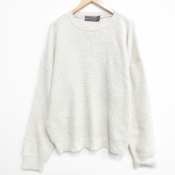 XL★古着 長袖 セーター メンズ 90年代 90s 無地 大きいサイズ アクリル クルーネック USA製 薄ベージュ 26feb12