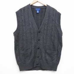 L★古着 タウンクラフト ケーブル ニット ベスト メンズ 90年代 90s アクリル 濃グレー 26feb12