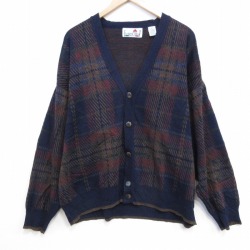 XL★古着 長袖 ニット カーディガン メンズ 90年代 90s イタリア製 紺他 26feb12