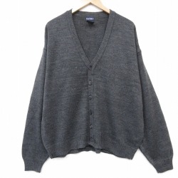 XL★古着 ピューリタン 長袖 ニット カーディガン メンズ 00年代 00s 無地 大きいサイズ アクリル 濃グレー 26feb16
