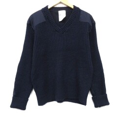 XL★古着 ブラウアー 長袖 コマンド セーター メンズ 90年代 90s ヒジ当て ウール Vネック 濃紺 26feb16