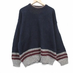XL★古着 長袖 セーター メンズ 90年代 90s クルーネック USA製 薄紺他 26feb16