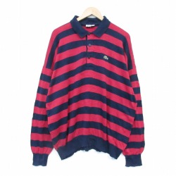 XL★古着 シュミーズラコステ 長袖 ブランド セーター メンズ 80年代 80s ワンポイントロゴ  大きいサイズ 襟付き フランス製 レッド ボーダー【spe】 26jun19