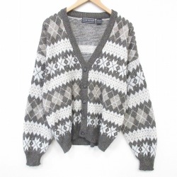 XL★古着 長袖 ノルディック ニット カーディガン メンズ 90年代 90s 雪柄 大きいサイズ アクリル こげ茶他 26feb25