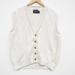 XL★古着 ニット ベスト メンズ 90年代 90s コットン USA製 白 26feb28
