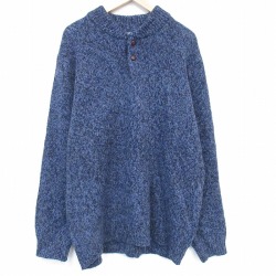 XL★古着 エルエルビーン 長袖 セーター メンズ 00年代 00s ラムウール ヘンリーネック 紺他 26feb28