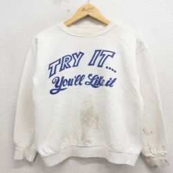 M★古着 長袖 ビンテージ スウェット メンズ 70年代 70s TRY 染込 クルーネック 白【spe】 26may11