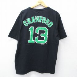 XL★古着 マジェスティック 半袖 Tシャツ メンズ MLB ボストンレッドソックス カッタークロフォード 13 大きいサイズ コットン クルーネック 黒 ブラック メジャーリーグ ベースボール 野球 25aug22 中古