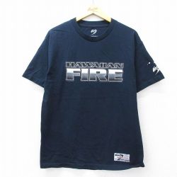 L★古着 半袖 Tシャツ メンズ HAWAIIAN FIRE コットン クルーネック USA製 紺 ネイビー 25aug22 中古