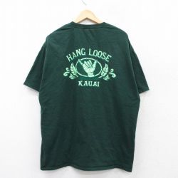 XL★古着 ヘインズ Hanes 半袖 Tシャツ メンズ ハンドサイン カウイ 大きいサイズ コットン クルーネック 緑 グリーン 25aug23 中古