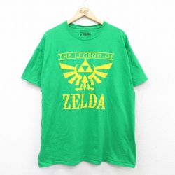 XL★古着 半袖 Tシャツ メンズ ニンテンドー ゲーム ゼルダの伝説 大きいサイズ コットン クルーネック 緑 グリーン 25aug23 中古