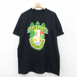 XL★古着 半袖 Tシャツ メンズ シンプソンズ 大きいサイズ ロング丈 コットン クルーネック 黒 ブラック 【spe】 25aug23 中古