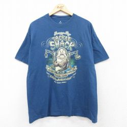 XL★古着 ヘインズ Hanes 半袖 Tシャツ メンズ ディズニー DISNEY しらゆきひめ 7人の小人 七人のこびと コットン クルーネック 青 ブルー 25aug23 中古