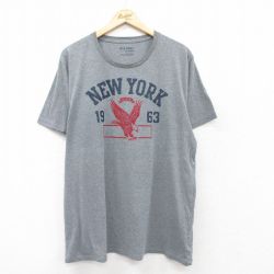 XL★古着 オールドネイビー OLD NAVY 半袖 Tシャツ メンズ ニューヨーク 鳥 大きいサイズ クルーネック グレー 霜降り 25aug25 中古