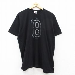 XL★古着 マジェスティック 半袖 Tシャツ メンズ MLB ボストンレッドソックス クルーネック 黒 ブラック メジャーリーグ ベースボール 野球 25aug25 中古