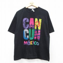 L★古着 半袖 Tシャツ メンズ カンクン クルーネック 黒 ブラック 25aug26 中古