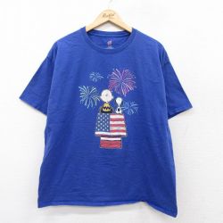 XL★古着 ヘインズ Hanes 半袖 Tシャツ メンズ スヌーピー SNOOPY チャーリーブラウン クルーネック 青 ブルー 25aug26 中古