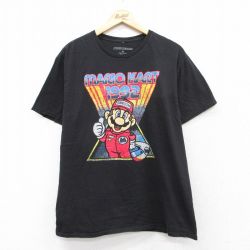 XL★古着 半袖 Tシャツ メンズ ゲーム ニンテンドー スーパーマリオ コットン クルーネック 黒 ブラック 25aug26 中古