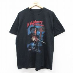【20%OFF】XL★古着 半袖 Tシャツ メンズ ホラー映画 エルム街の悪夢 クルーネック 黒 ブラック 25aug26 中古