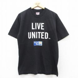 L★古着 半袖 Tシャツ メンズ LIVE UNITED コットン クルーネック USA製 黒 ブラック 25aug26 中古