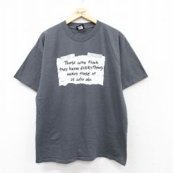XL★古着 半袖 Tシャツ メンズ メッセージ コットン クルーネック 濃グレー 25aug26 中古