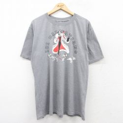 【20%OFF】XL★古着 半袖 Tシャツ メンズ ディズニー DISNEY 101匹のわんちゃん クルエラ 大きいサイズ クルーネック グレー 霜降り 25aug26 中古