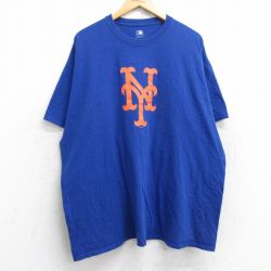 XL★古着 半袖 Tシャツ メンズ MLB ニューヨークメッツ 大きいサイズ クルーネック 青 ブルー メジャーリーグ ベースボール 野球 25aug28 中古