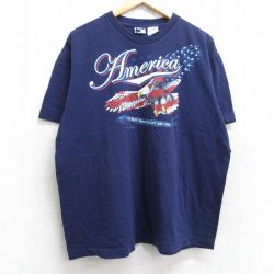 XL★古着 半袖 Tシャツ メンズ 鳥 アメリカン コットン クルーネック 紺 ネイビー 25aug28 中古