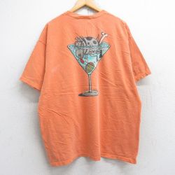 XL★古着 半袖 Tシャツ メンズ 犬 カクテル 大きいサイズ コットン クルーネック オレンジ 25aug28 中古