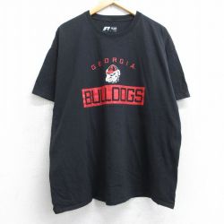 【50%OFF】XL★古着 ラッセル 半袖 Tシャツ メンズ ジョージアブルドッグス 大きいサイズ クルーネック 黒 ブラック 25aug30 中古