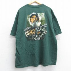 XL★古着 半袖 Tシャツ メンズ ダックダイナスティ 大きいサイズ コットン クルーネック 緑 グリーン 25aug30 中古