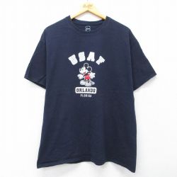 XL★古着 半袖 Tシャツ メンズ ディズニー ミッキー ミリタリー USAF フロリダ コットン クルーネック 紺 26mar18