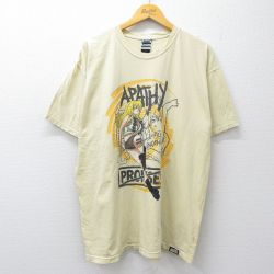 XL★古着 半袖 Tシャツ メンズ APATHY 大きいサイズ コットン クルーネック 薄黄 26mar19