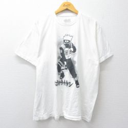 XL★古着 半袖 Tシャツ メンズ アニメ ナルト疾風伝 はたけカカシ 大きいサイズ コットン クルーネック 白 26mar19