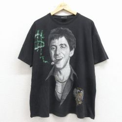 XL★古着 半袖 Tシャツ メンズ 映画 スカーフェイス 大きいサイズ コットン クルーネック 黒 ブリーチ加工 26apr06