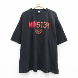 XL★古着 半袖 Tシャツ メンズ MON5T3R 大きいサイズ コットン クルーネック 黒 26apr14