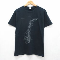 L★古着 半袖 Tシャツ メンズ サックス コットン クルーネック ブラック 26jun04