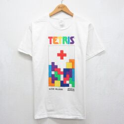 L★古着 ヘインズ 半袖 Tシャツ メンズ テトリス コットン クルーネック ホワイト 26jun04