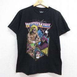 ワールドプロレスリング 半袖Tシャツ レッスルマニア ブラック メンズL相当 | 古着