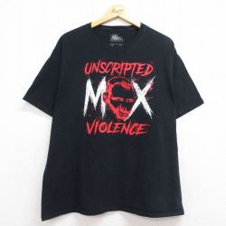ワールドプロレスリング 半袖Tシャツ ジョンモクスリープリント ブラック メンズXL相当 | 古着